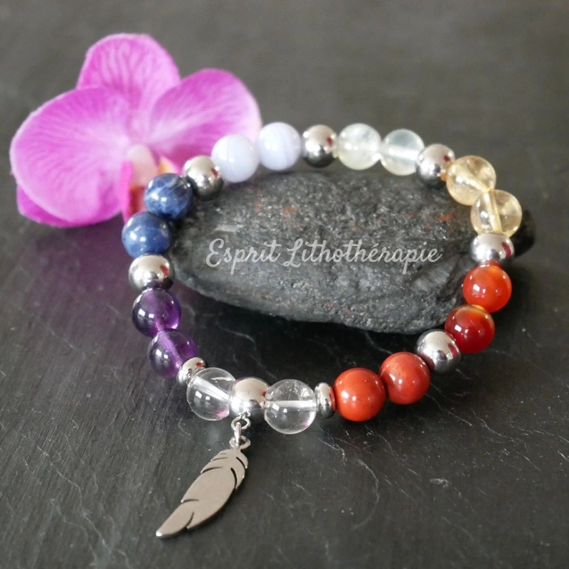 Bracelet 7 chakras perles naturelles de qualité fait main en France
