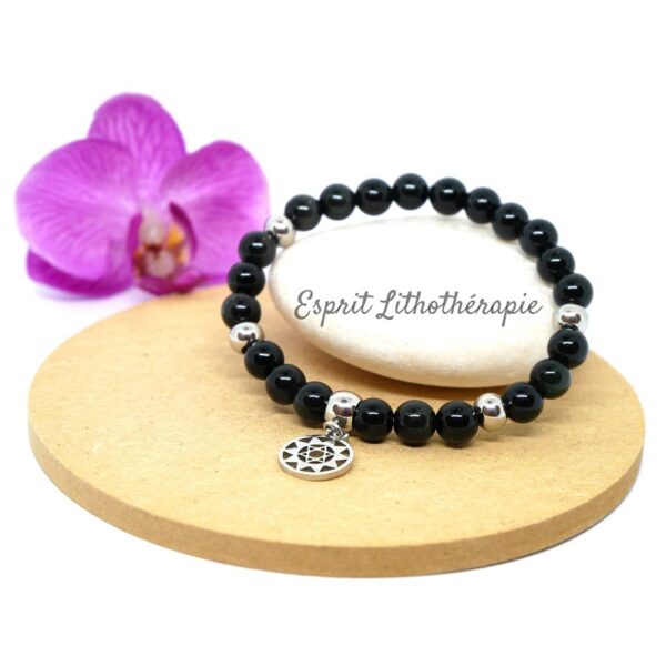 Photo Bracelet en Obsidienne noire en pierre naturelle, bijou fait main