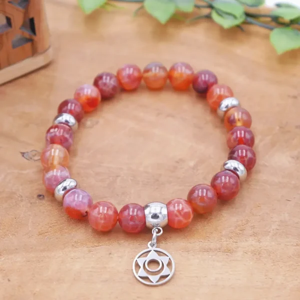 Photo Bracelet en Agate feu en pierre naturelle, bijou fait main