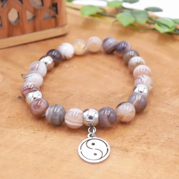 Photo Bracelet en Agate du Botswana en pierre naturelle, bijou fait main