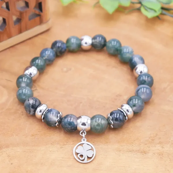 Photo Bracelet en Agate Mousse en pierre naturelle, bijou fait main