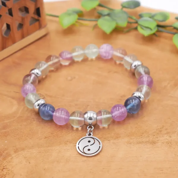 Photo Bracelet en Fluorite multicolore en pierre naturelle, bijou fait main