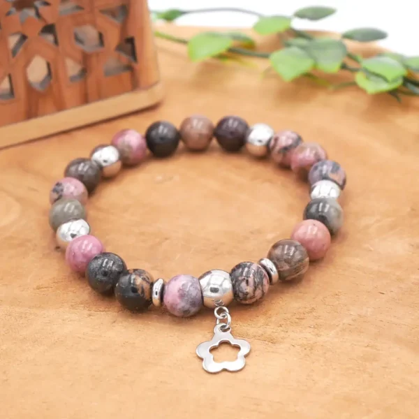 Photo Bracelet en Rhodonite en pierre naturelle, bijou fait main