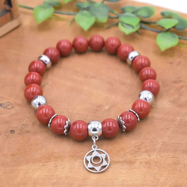 Photo Bracelet en Jaspe rouge en pierre naturelle, bijou fait main