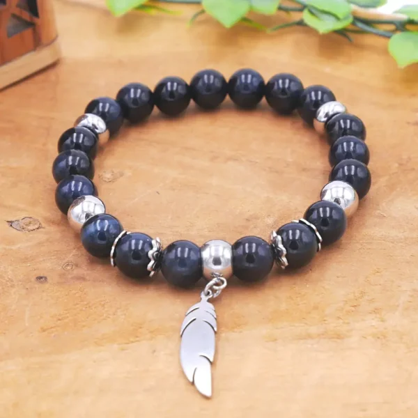 Photo Bracelet en Œil de faucon en pierre naturelle, bijou fait main