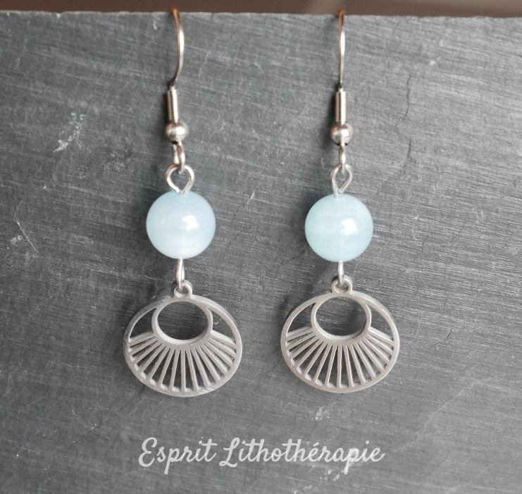 Photo Boucles d'oreilles Aigue-marine en pierre naturelle