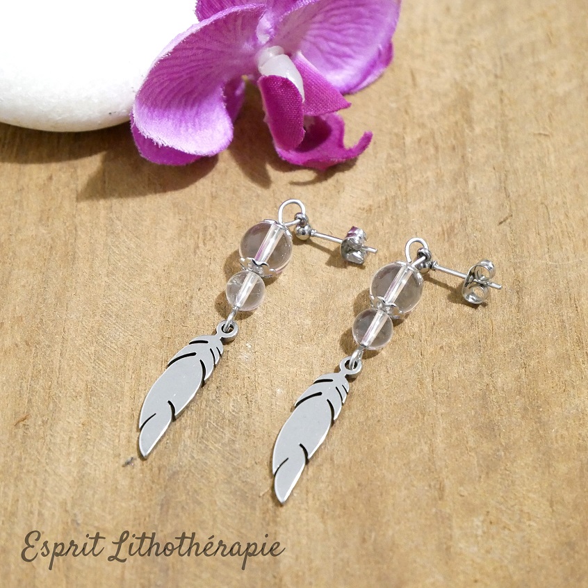 Photo Boucles d'oreilles Cristal de roche en pierre naturelle