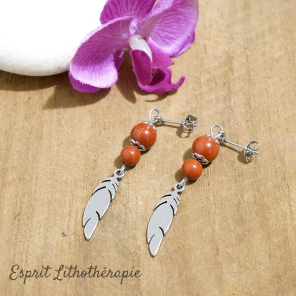 Photo Boucles d'oreilles Jaspe rouge en pierre naturelle