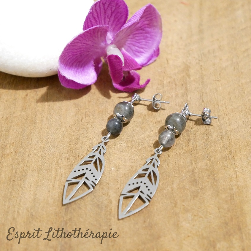 Photo Boucles d'oreilles Labradorite en pierre naturelle