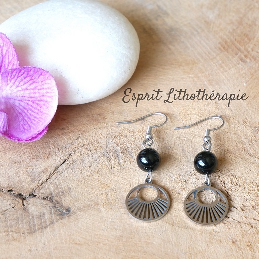 Photo Boucles d'oreilles Obsidienne en pierre naturelle