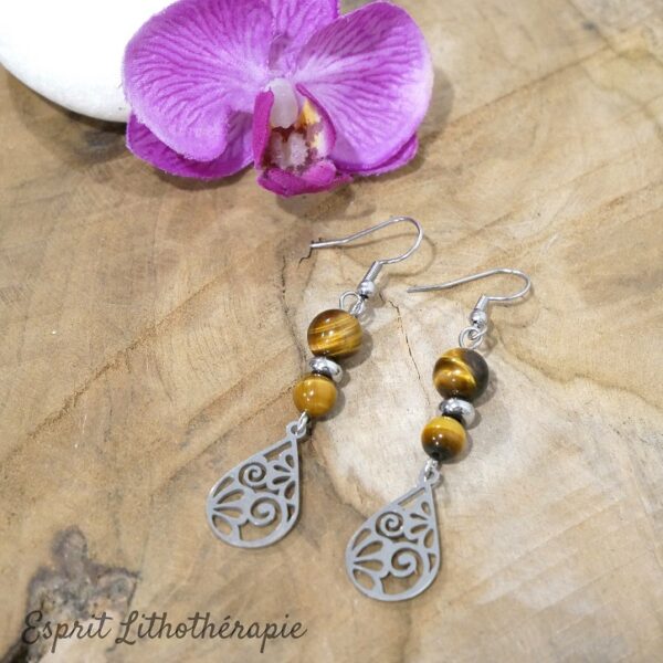 Photo Boucles d'oreilles Œil de tigre en pierre naturelle