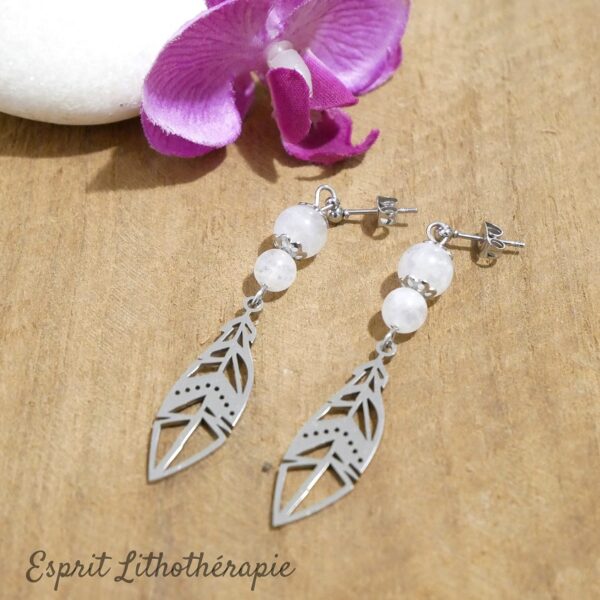 Photo Boucles d'oreilles Péristérite en pierre naturelle