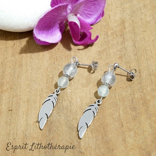Photo Boucles d'oreilles Préhnite en pierre naturelle
