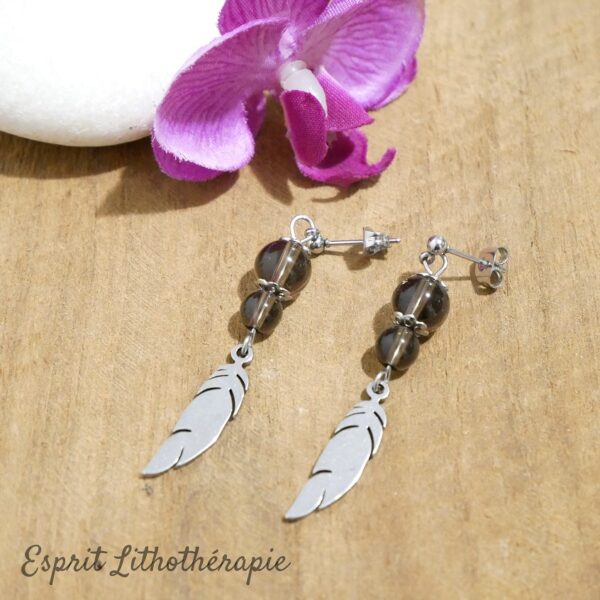 Photo Boucles d'oreilles Quartz fumé en pierre naturelle