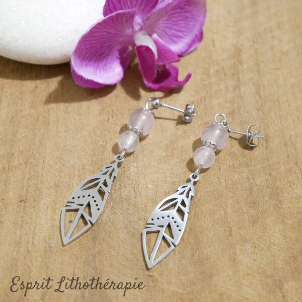 Photo Boucles d'oreilles Quartz rose en pierre naturelle