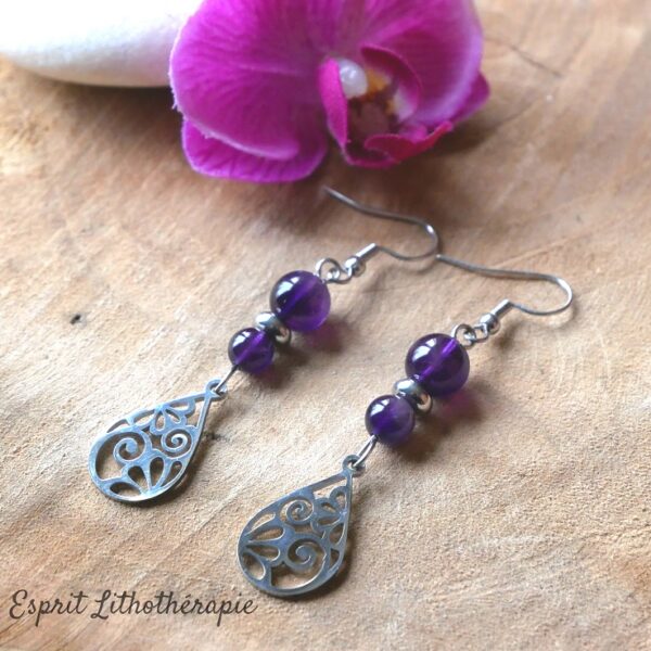Photo Boucles d'oreilles Améthyste en pierre naturelle