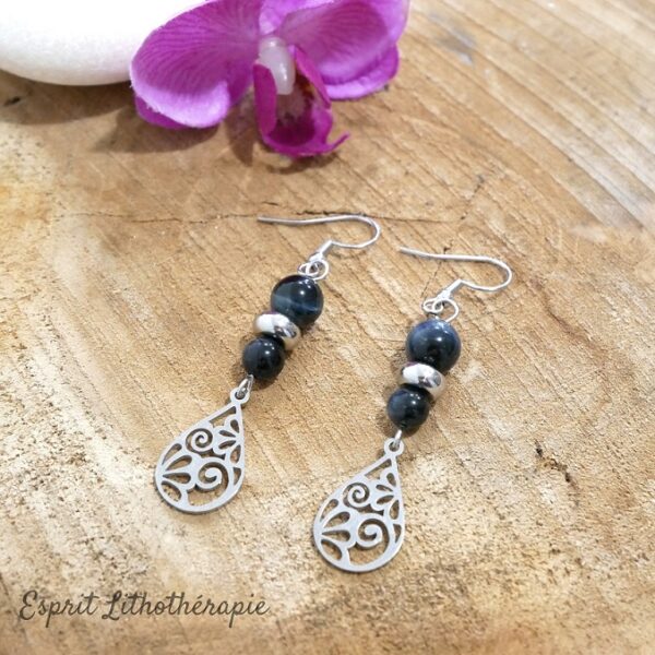 Photo Boucles d'oreilles Œil de faucon en pierre naturelle