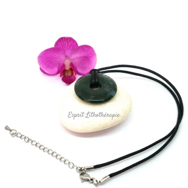 Photo Pendentif Donut Agate mousse en pierre naturelle