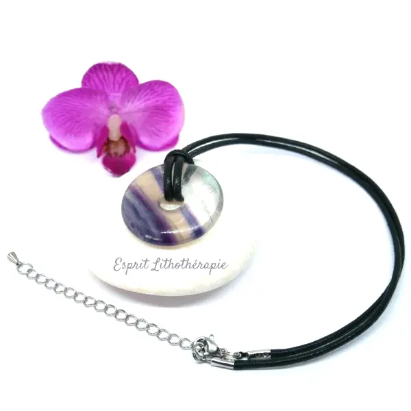 Photo Pendentif Donut Fluorite multicolore en pierre naturelle