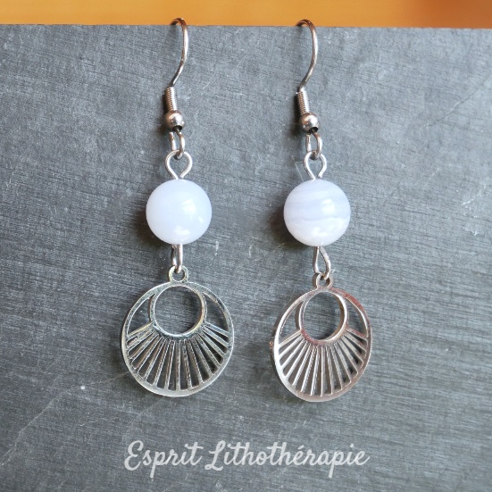 Photo Boucles d'oreilles Calcédoine bleue en pierre naturelle