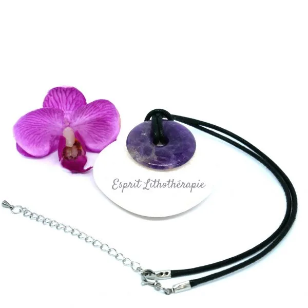 Photo Pendentif Donut Améthyste en pierre naturelle
