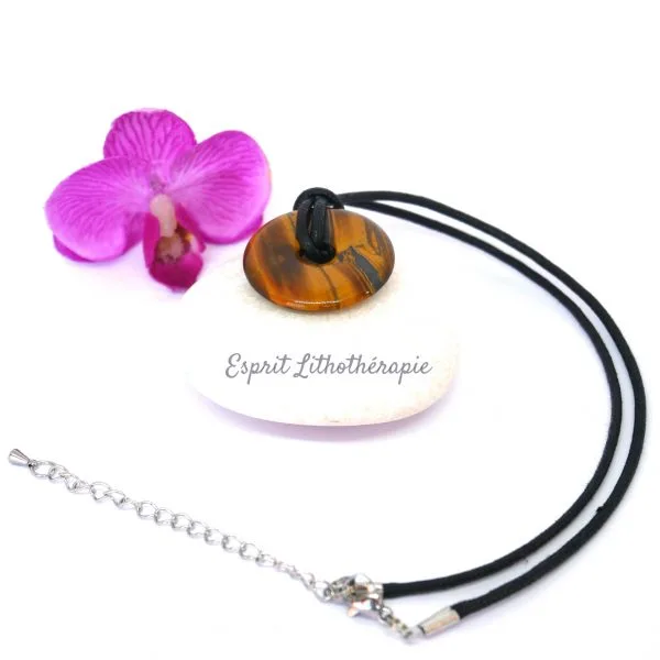 Photo Pendentif Donut Œil de tigre en pierre naturelle