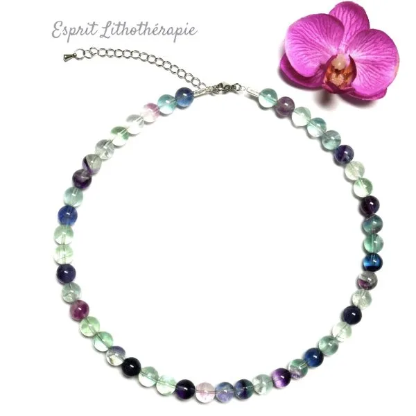 Photo Collier Fluorite multicolore en pierre naturelle, bijou fait main