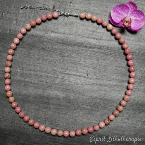 Photo Collier Rhodonite rose en pierre naturelle, bijou fait main