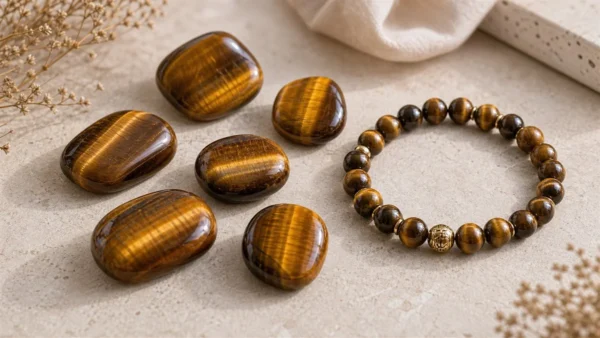 Pierres et bracelet en œil de tigre naturel aux reflets dorés
