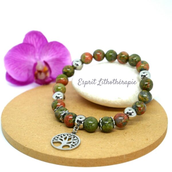 Photo Bracelet en Unakite en pierre naturelle, bijou fait main
