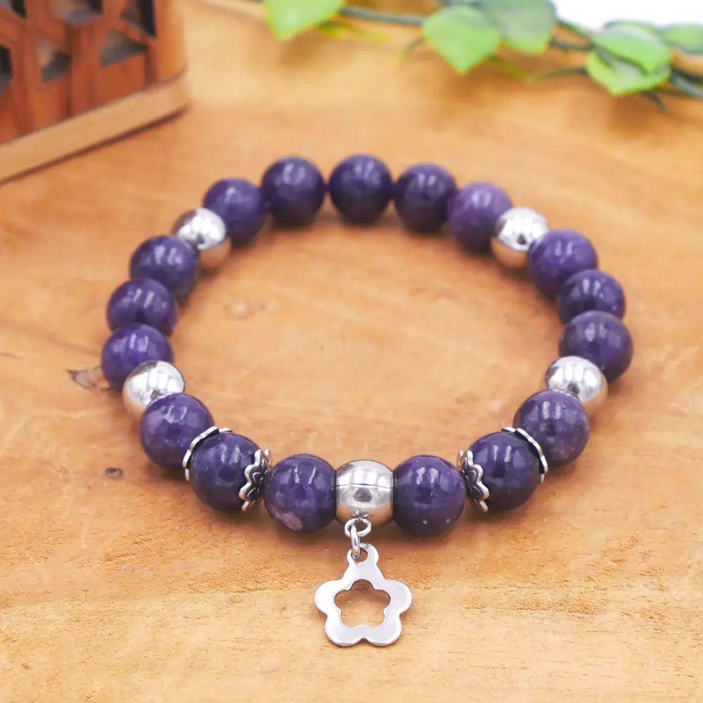 Photo Bracelet en Lépidolite en pierre naturelle, bijou fait main