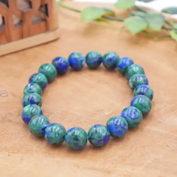 Bracelet en azurite-malachite naturelle aux perles bleues et vertes