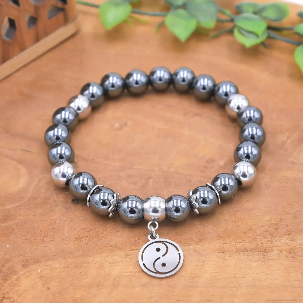 Photo Bracelet en Hématite en pierre naturelle, bijou fait main