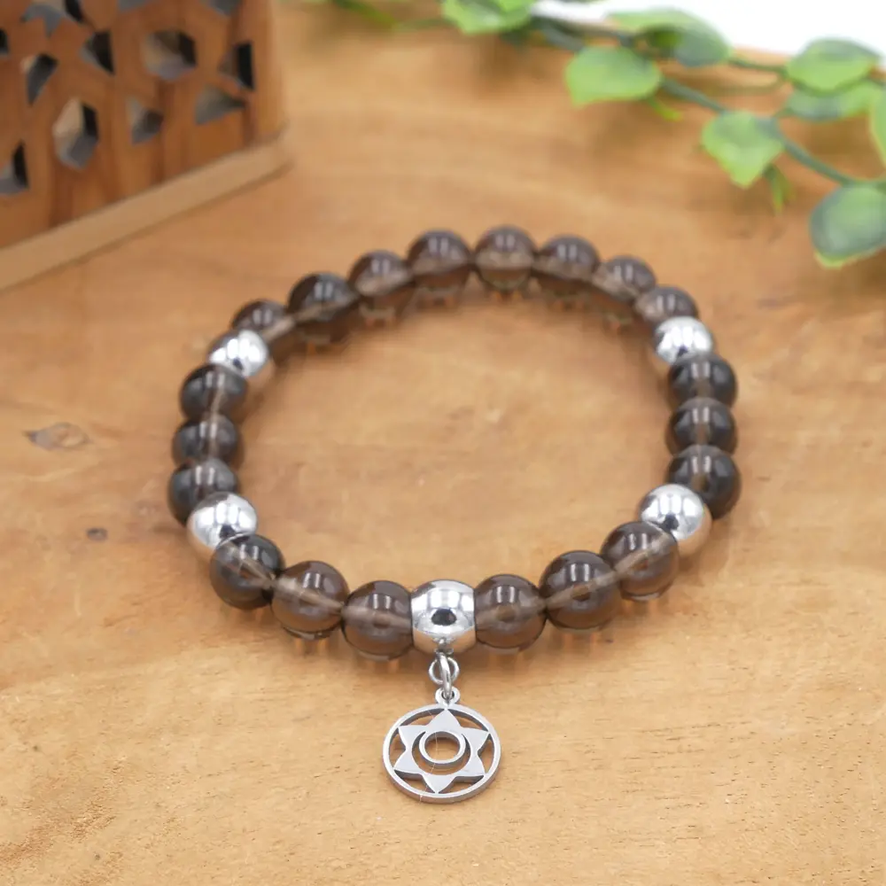 Photo Bracelet en Quartz fumé en pierre naturelle, bijou fait main
