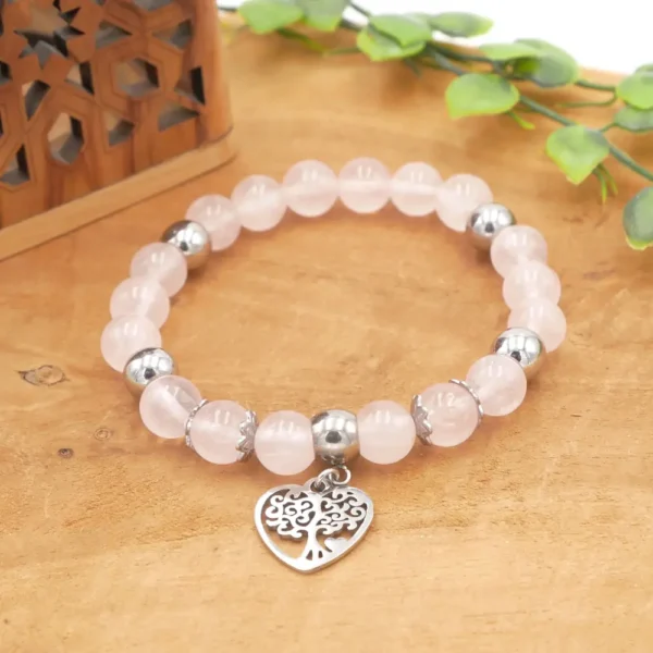 Photo Bracelet en Quartz rose en pierre naturelle, bijou fait main