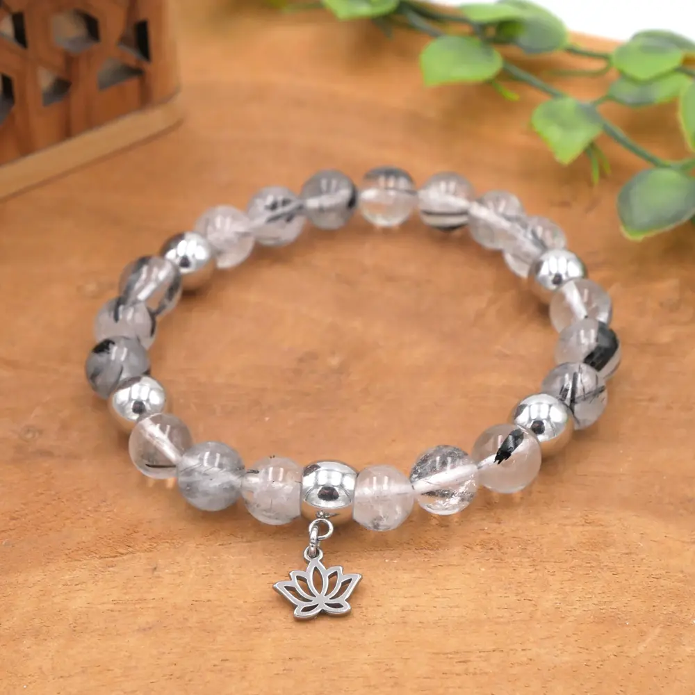 Photo Bracelet en Quartz rutile noir en pierre naturelle, bijou fait main