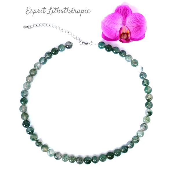 Photo Collier Agate mousse en pierre naturelle, bijou fait main
