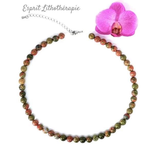 Photo Collier Unakite en pierre naturelle, bijou fait main