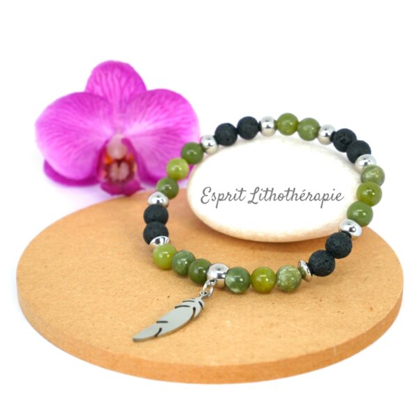 Photo Bracelet Jade néphrite et pierre de lave en pierre naturelle, bijou fait main