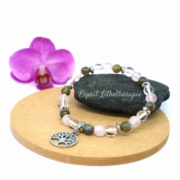 Photo Bracelet Labradorite, Quartz rose, Cristal de roche en pierre naturelle, bijou fait main