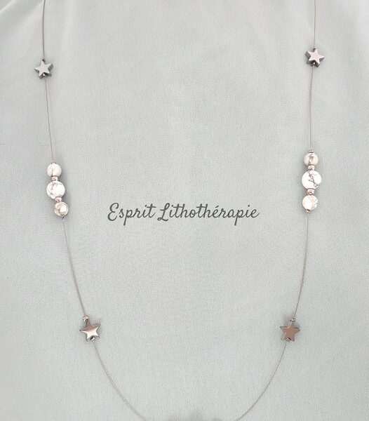 Sautoir - Howlite, sautoir en pierre en Howlite, photo non contractuelle : vous recevez une pièce équivalente dans le modèle indiqué