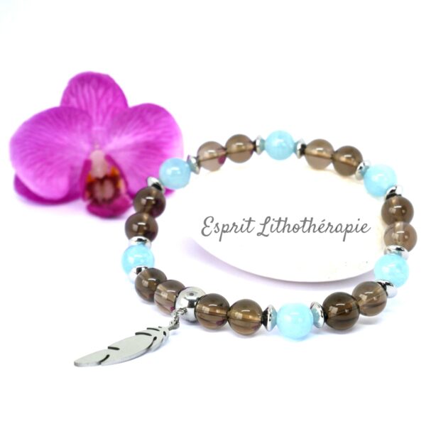 Photo Bracelet Quartz fumé et Aigue-marine en pierre naturelle, bijou fait main