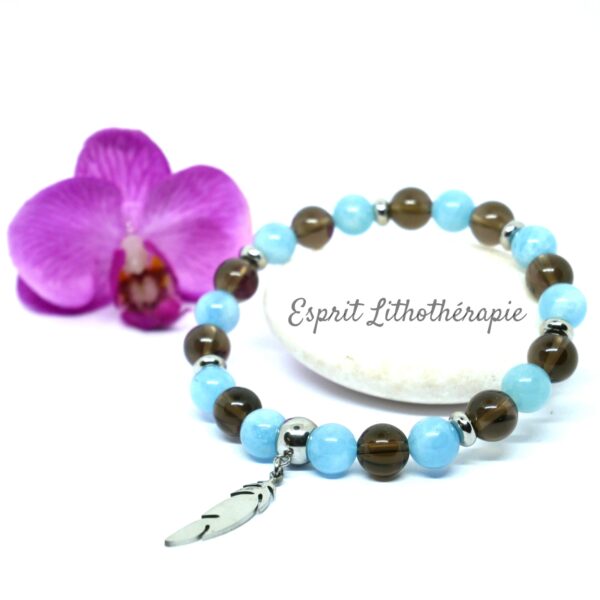 Photo Bracelet Aigue-marine et quartz fumé en pierre naturelle, bijou fait main