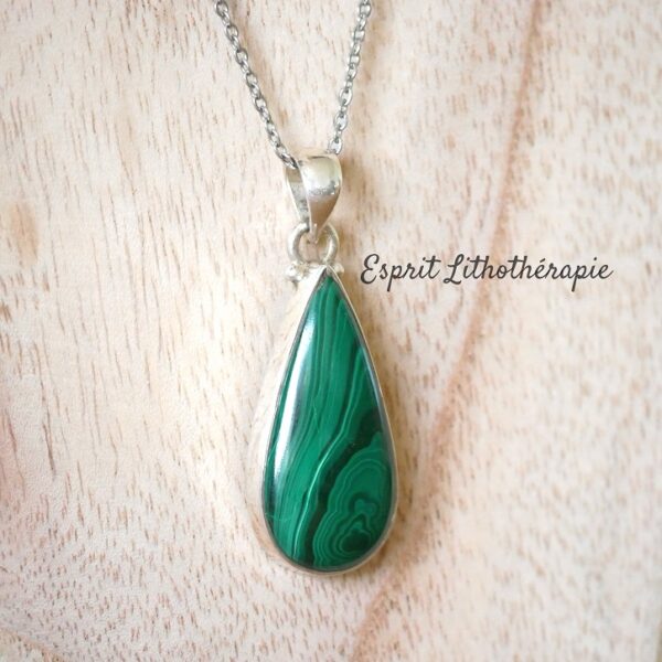 Photo Pendentif Argent - Malachite en pierre naturelle