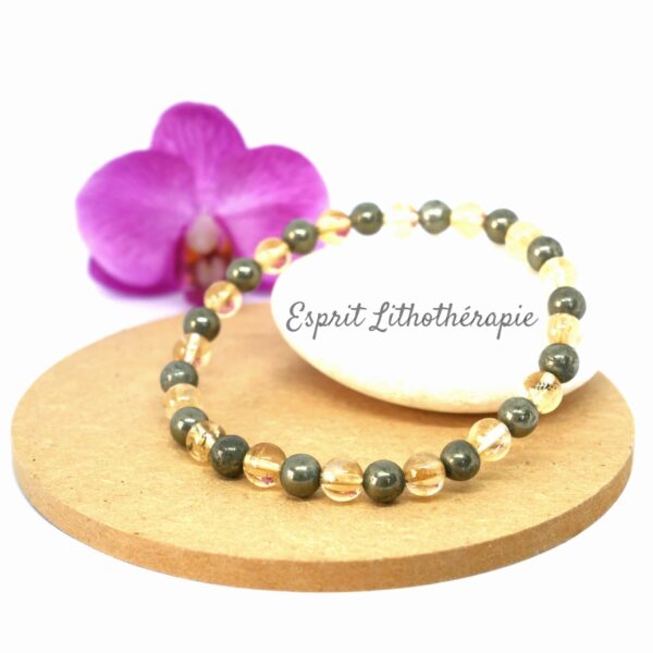 Photo Bracelet Citrine naturelle et Pyrite en pierre naturelle, bijou fait main