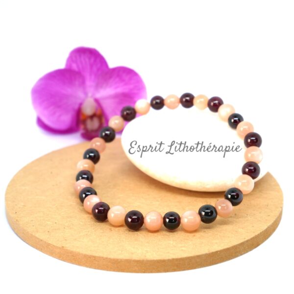 Photo Bracelet Grenat et Pierre de soleil en pierre naturelle, bijou fait main