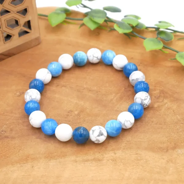 Photo Bracelet Apatite et Howlite en pierre naturelle, bijou fait main