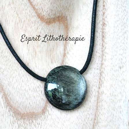 Photo Pendentif Obsidienne argentée en pierre naturelle