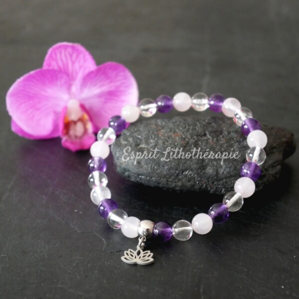 Photo Bracelet Améthyste, Cristal de roche, Quartz rose en pierre naturelle, bijou fait main