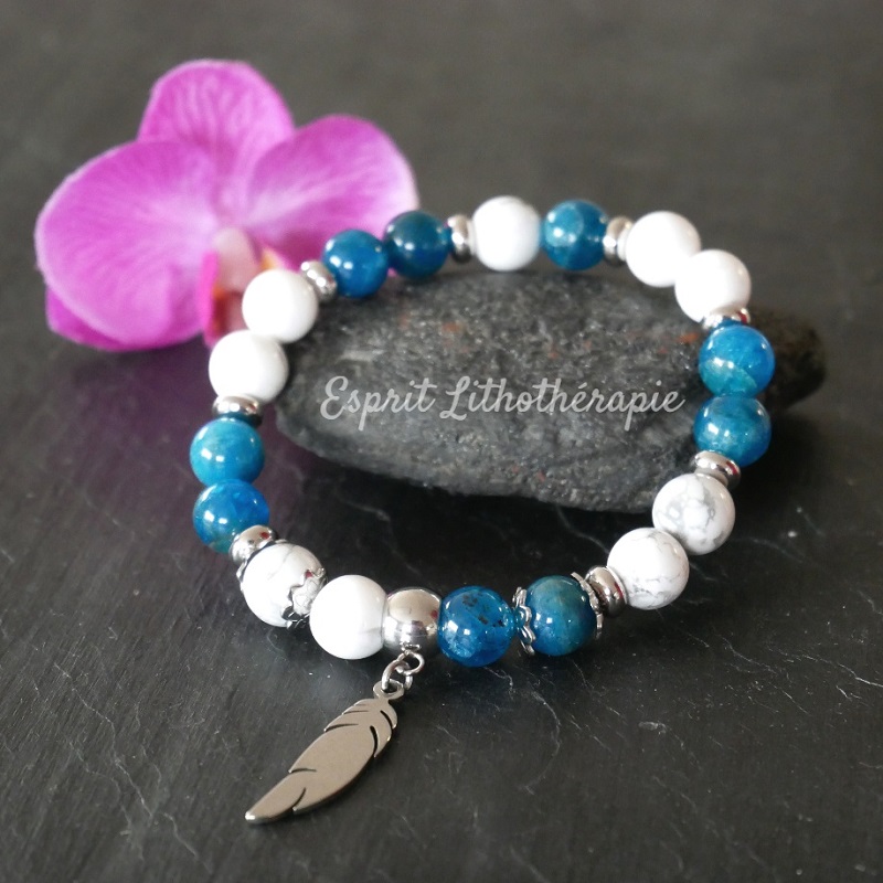 Photo Bracelet Apatite et Howlite en pierre naturelle, bijou fait main